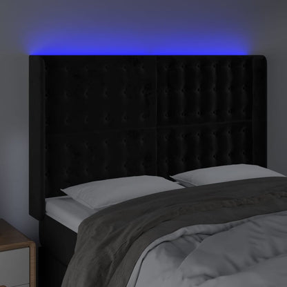 Testiera a LED Nera 147x16x118/128 cm in Velluto - homemem39