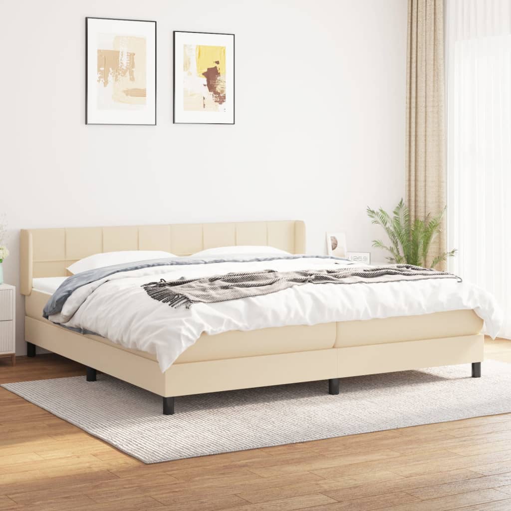 Giroletto a Molle con Materasso Crema 200x200 cm in Tessuto | homemem39