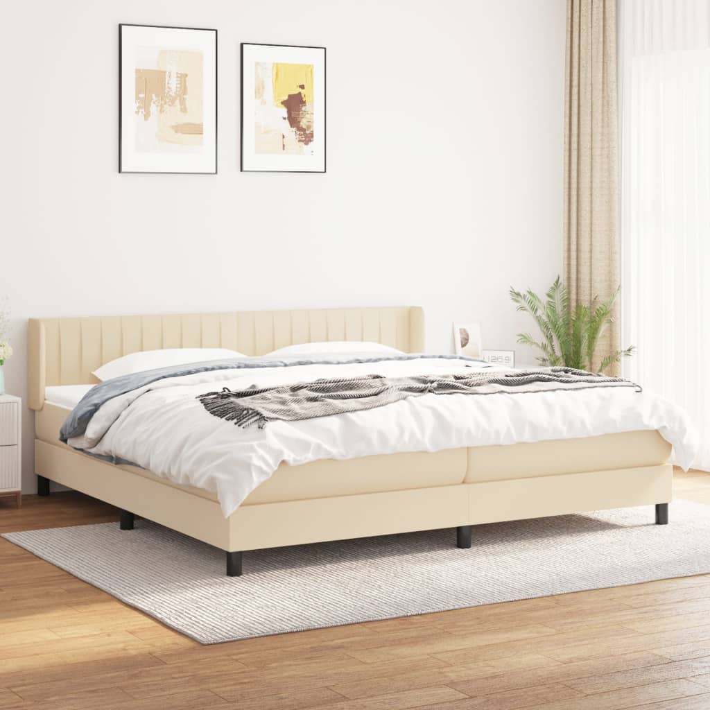 Giroletto a Molle con Materasso Crema 200x200 cm in Tessuto | homemem39