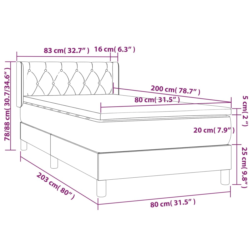 Giroletto a Molle con Materasso Nero 80x200 cm inTessuto | homemem39