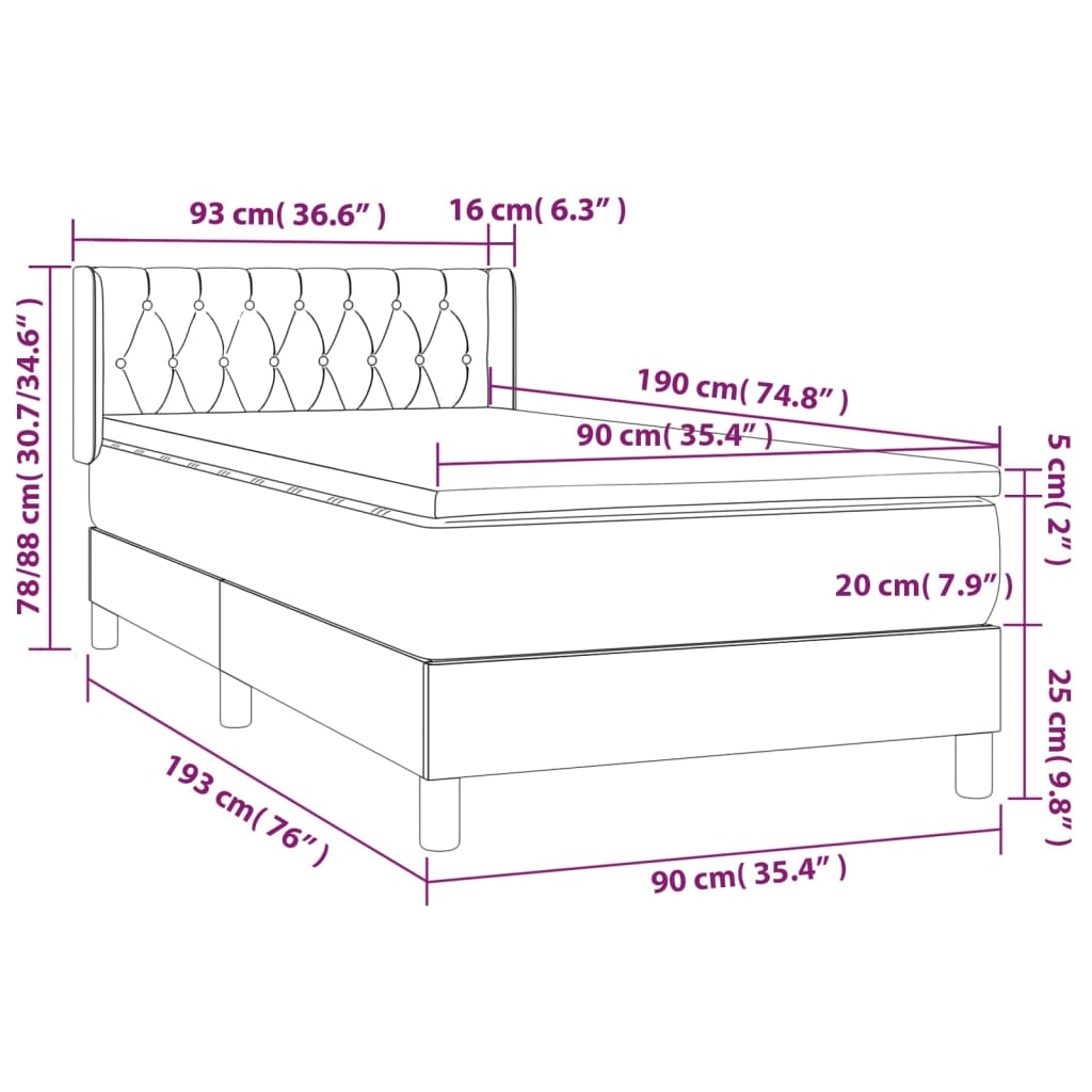 Giroletto a Molle con Materasso Marrone Scuro 90x190cm Tessuto | homemem39