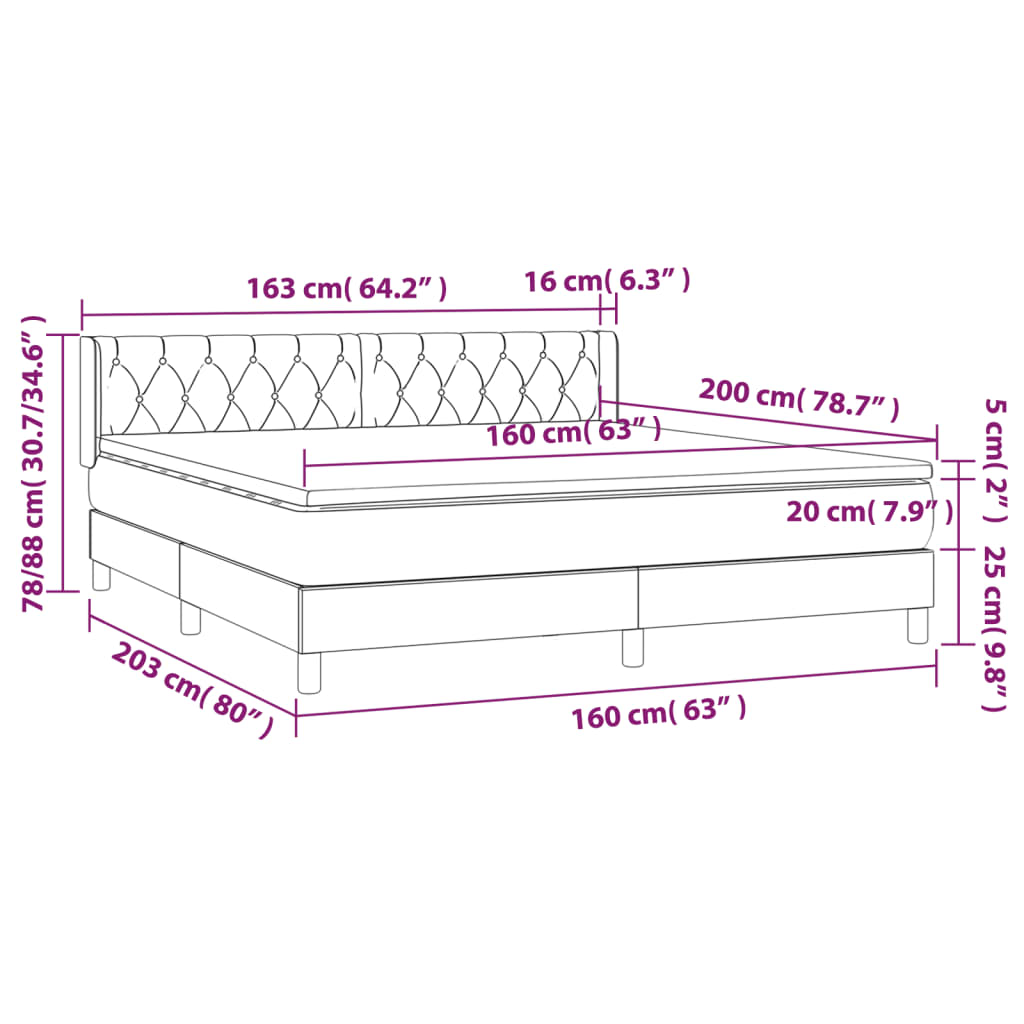Giroletto a Molle con Materasso Grigio Scuro 160x200 cm Tessuto | homemem39