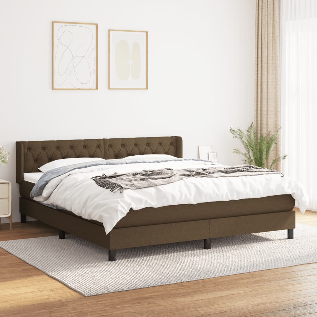 Giroletto a Molle con Materasso Marrone Scuro 160x200cm Tessuto | homemem39