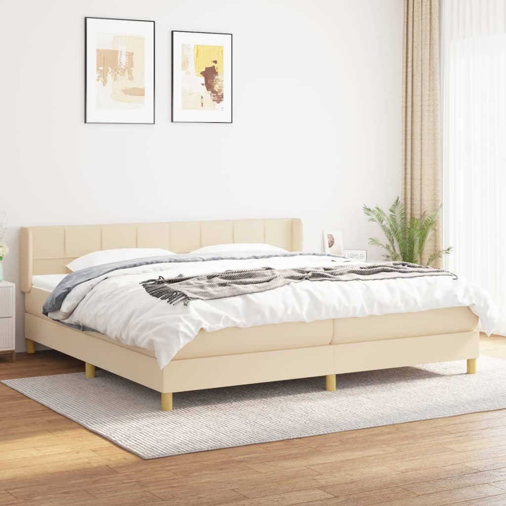 Giroletto a Molle con Materasso Crema 200x200 cm in Tessuto | homemem39