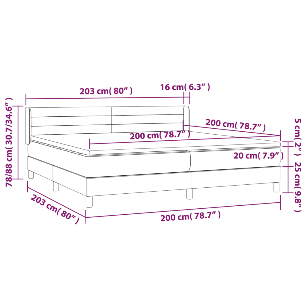 Giroletto a Molle con Materasso Grigio Scuro 200x200 cm Tessuto | homemem39