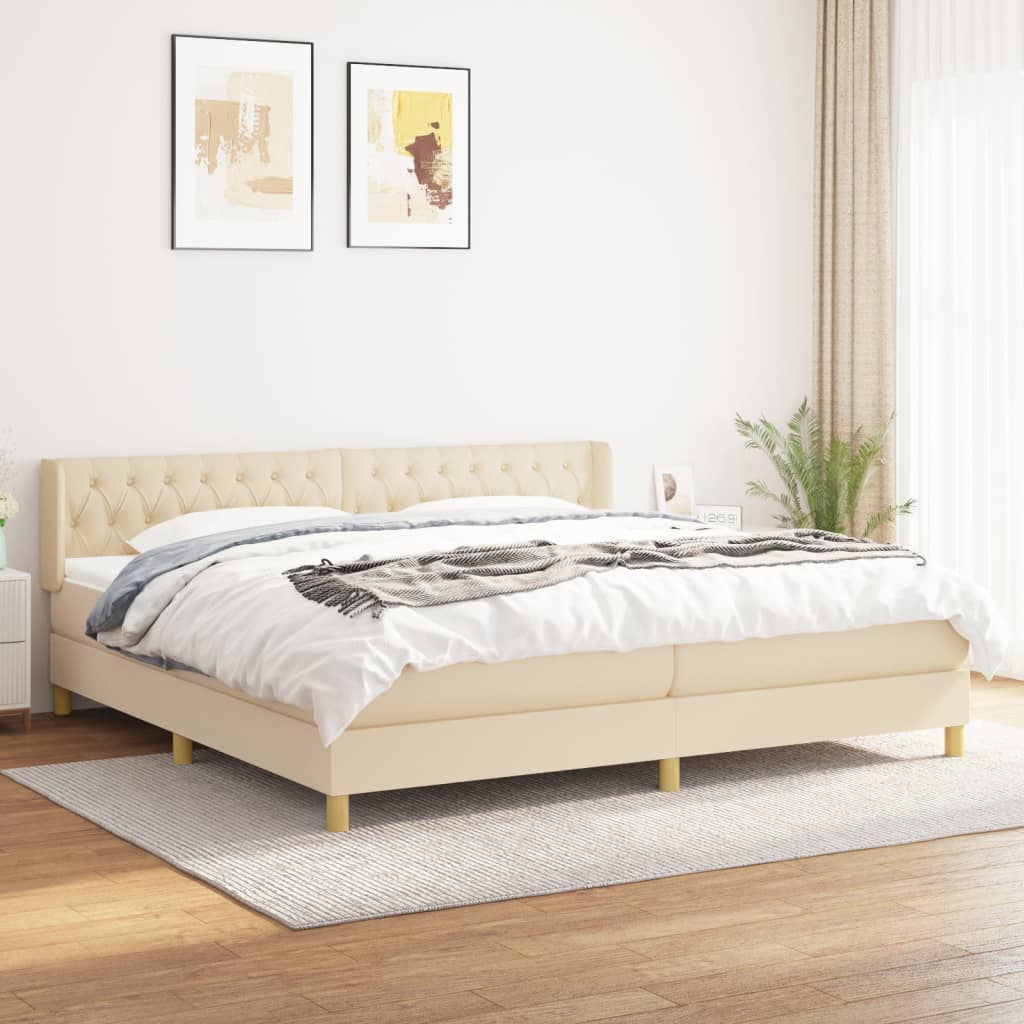 Giroletto a Molle con Materasso Crema 200x200 cm in Tessuto | homemem39
