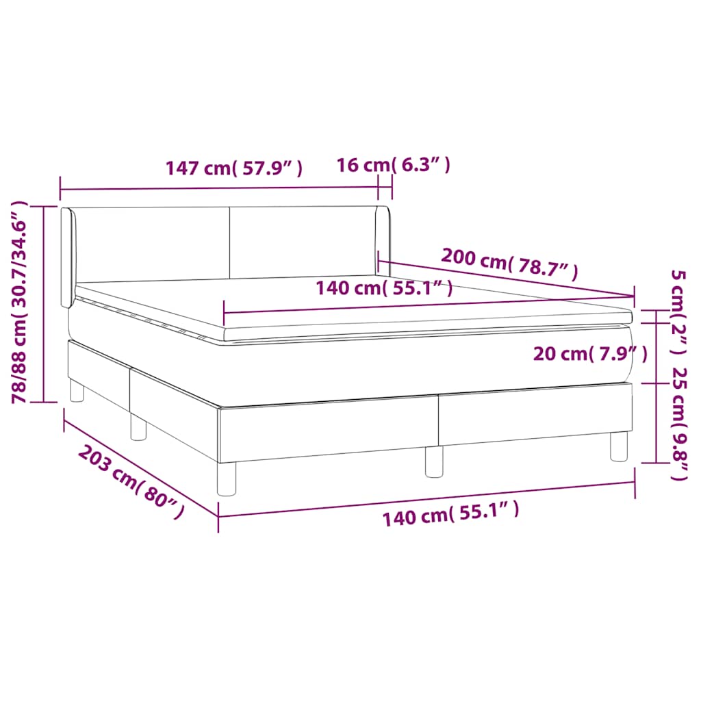Giroletto a Molle con Materasso Blu Scuro 140x200 cm in Velluto | homemem39