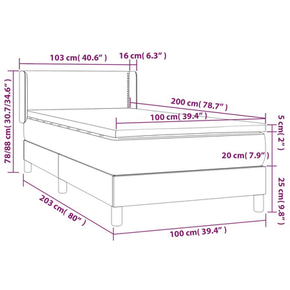 Giroletto a Molle con Materasso Grigio Chiaro 100x200cm Velluto | homemem39