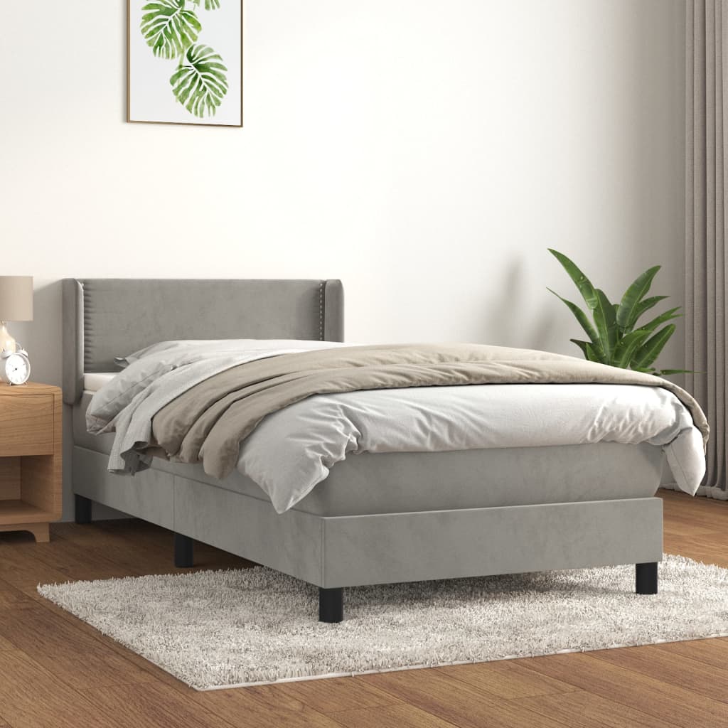 Giroletto a Molle con Materasso Grigio Chiaro 100x200cm Velluto | homemem39