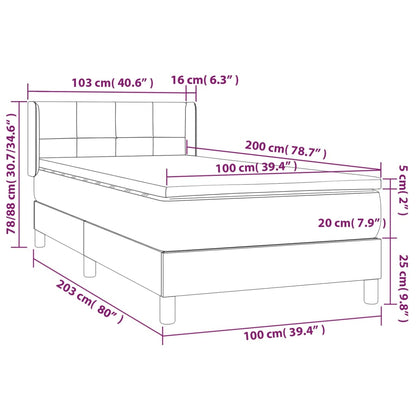 Giroletto a Molle con Materasso Grigio Chiaro 100x200cm Velluto | homemem39