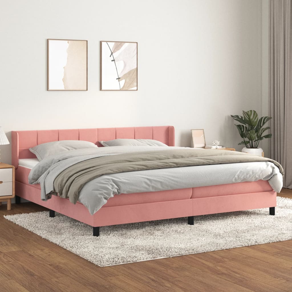 Giroletto a Molle con Materasso Rosa 200x200 cm in Velluto - homemem39