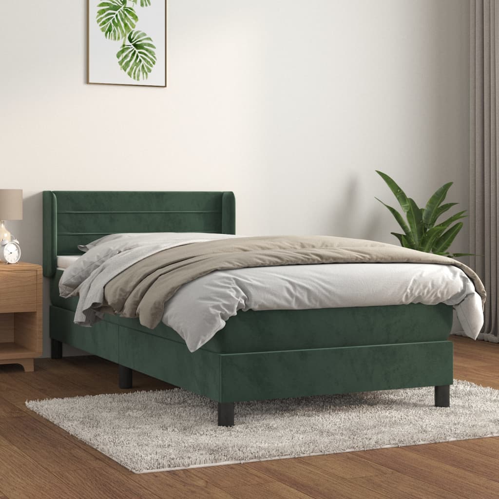 Giroletto a Molle con Materasso Verde Scuro 80x200 cm Velluto - homemem39