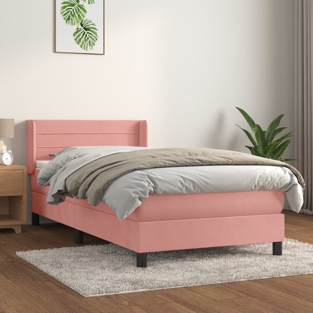 Giroletto a Molle con Materasso Rosa 90x190 cm in Velluto - homemem39