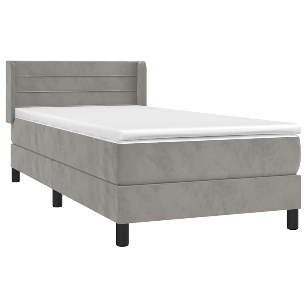 Giroletto a Molle con Materasso Grigio Chiaro 90x200 cm Velluto