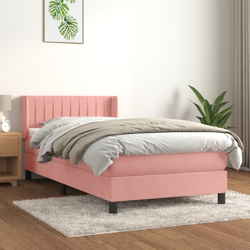 Giroletto a Molle con Materasso Rosa 90x190 cm in Velluto - homemem39