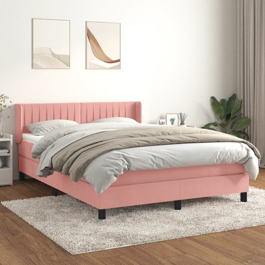 Giroletto a Molle con Materasso Rosa 140x190 cm in Velluto | homemem39