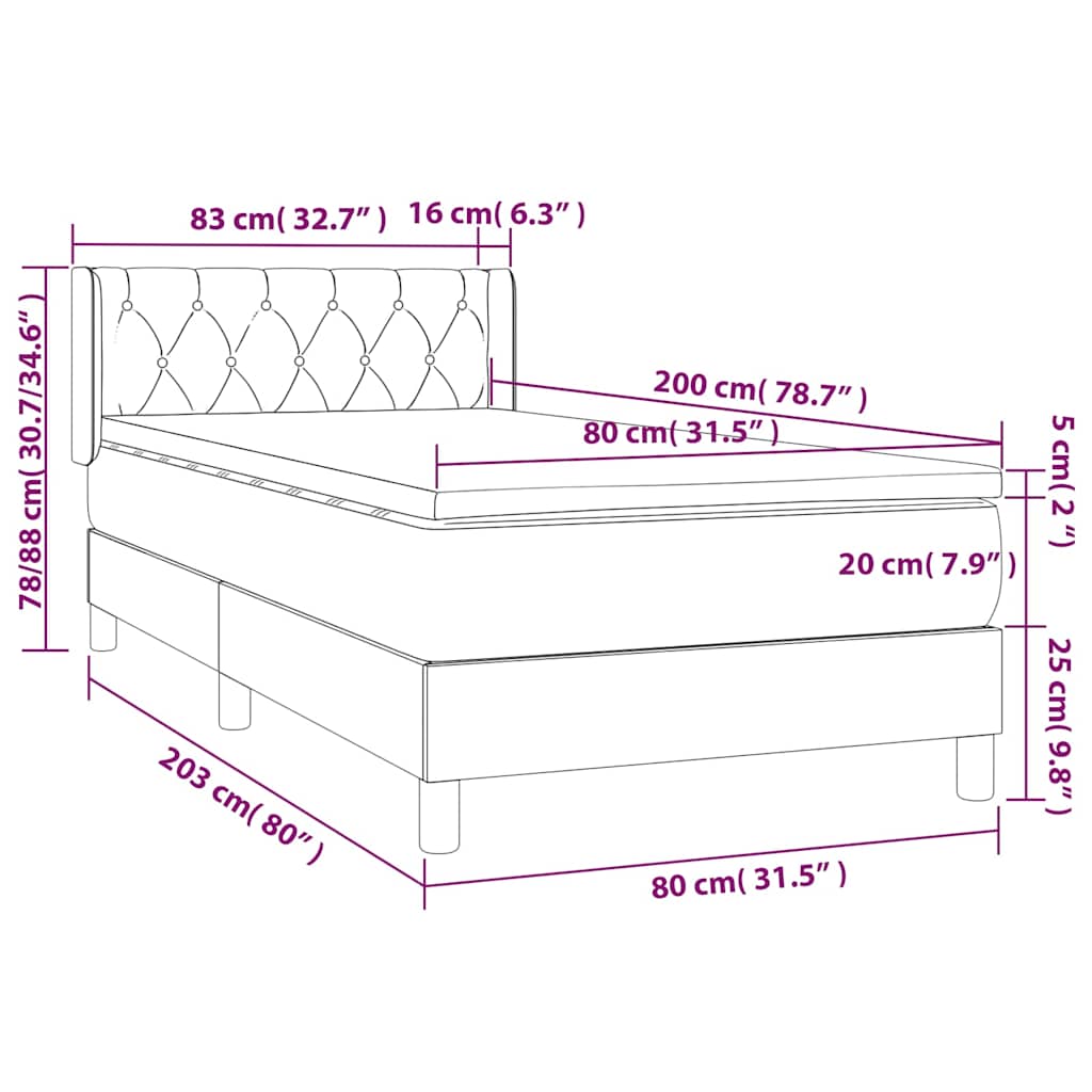 Giroletto a Molle con Materasso Blu Scuro 80x200 cm in Velluto | homemem39