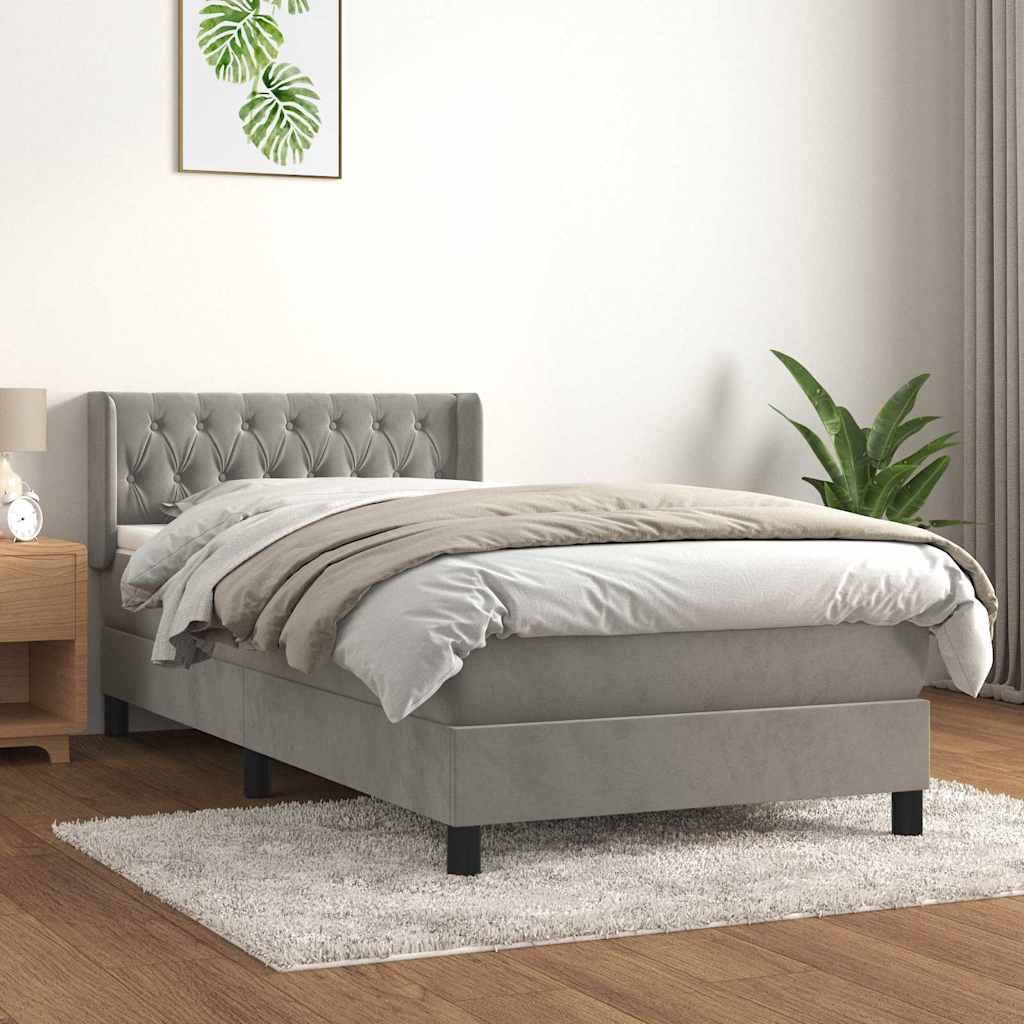 Giroletto a Molle con Materasso Grigio Chiaro 90x190 cm Velluto