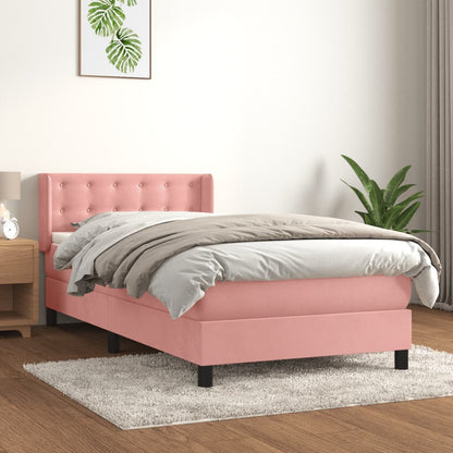 Giroletto a Molle con Materasso Rosa 90x190 cm in Velluto - homemem39