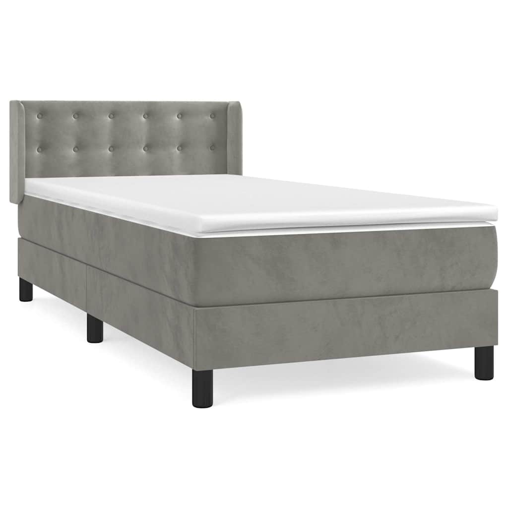 Giroletto a Molle con Materasso Grigio Chiaro 90x200 cm Velluto