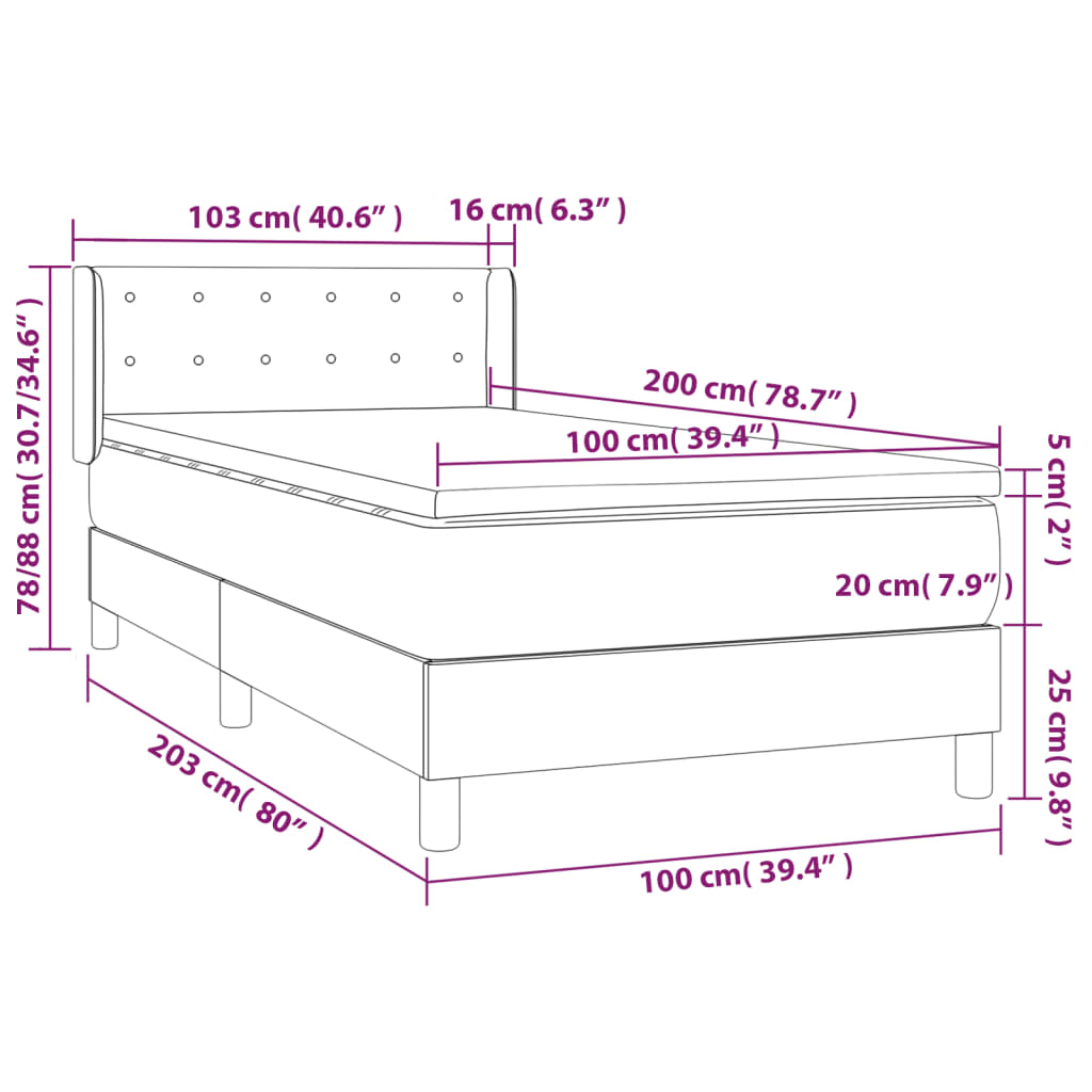 Giroletto a Molle con Materasso Grigio Chiaro 100x200cm Velluto | homemem39