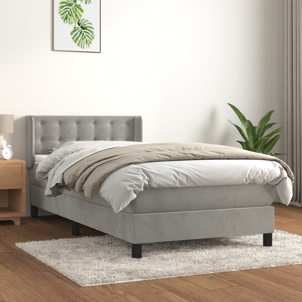 Giroletto a Molle con Materasso Grigio Chiaro 100x200cm Velluto | homemem39