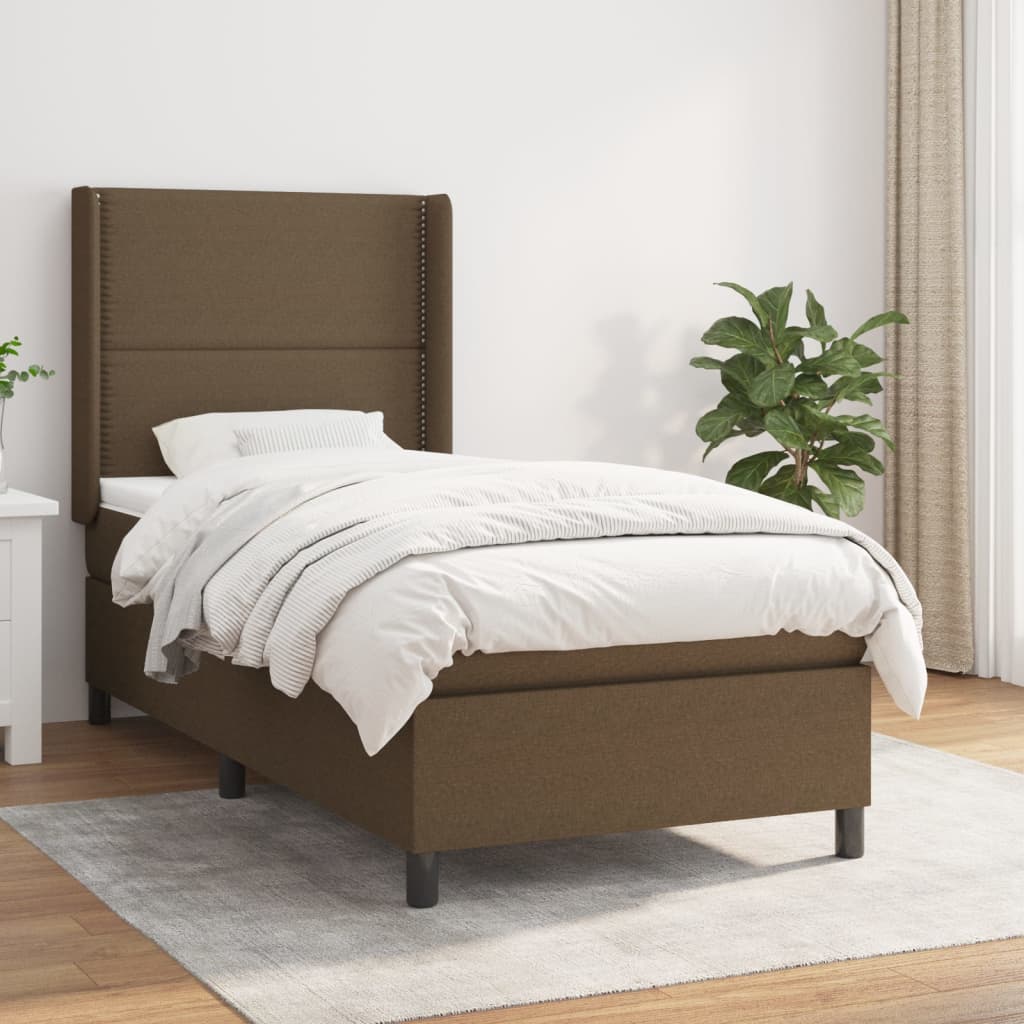 Giroletto a Molle con Materasso Marrone Scuro 100x200cm Tessuto | homemem39