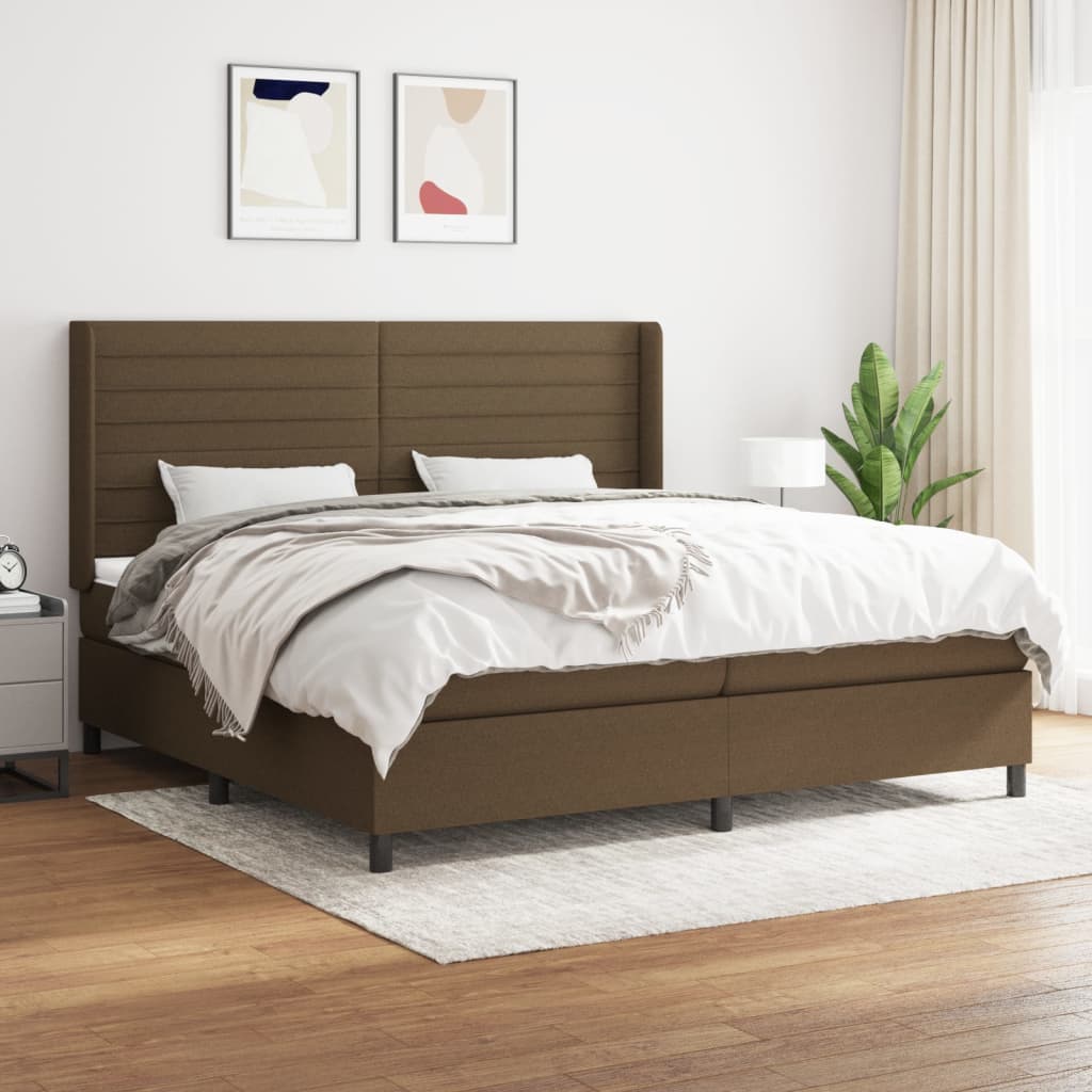 Giroletto a Molle con Materasso Marrone Scuro 200x200cm Tessuto | homemem39
