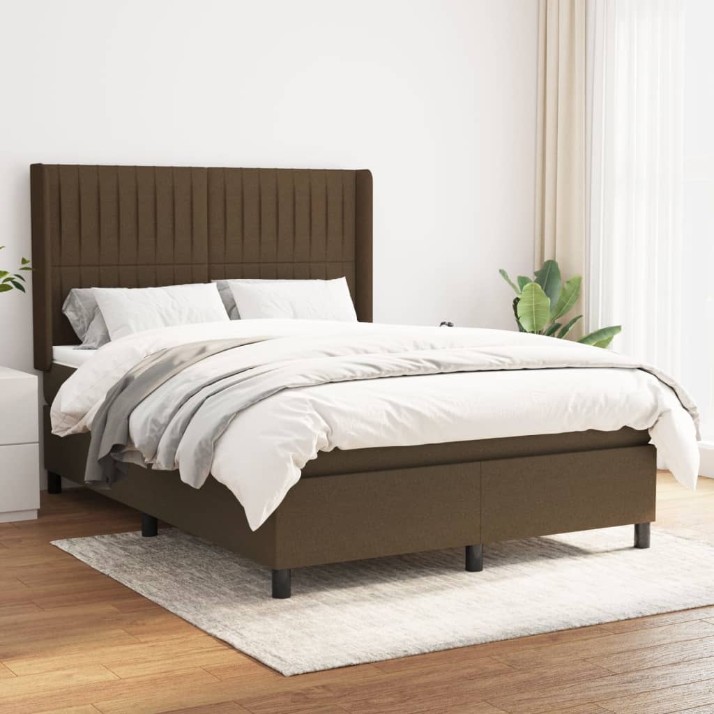 Giroletto a Molle con Materasso Marrone Scuro 140x200cm Tessuto | homemem39