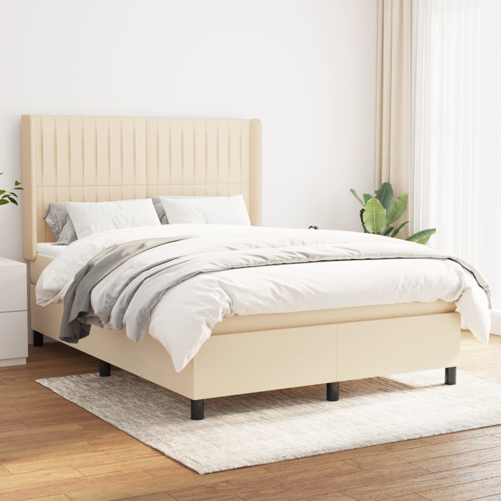 Giroletto a Molle con Materasso Crema 140x200 cm in Tessuto | homemem39