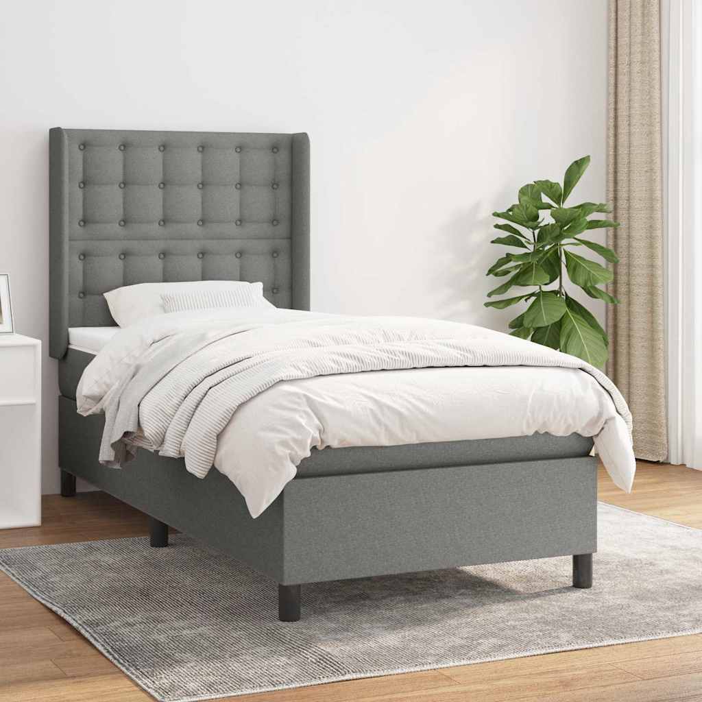 Giroletto a Molle con Materasso Grigio Scuro 100x200 cm Tessuto