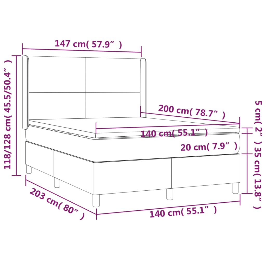 Giroletto a Molle con Materasso Marrone Scuro 140x200cm Tessuto | homemem39
