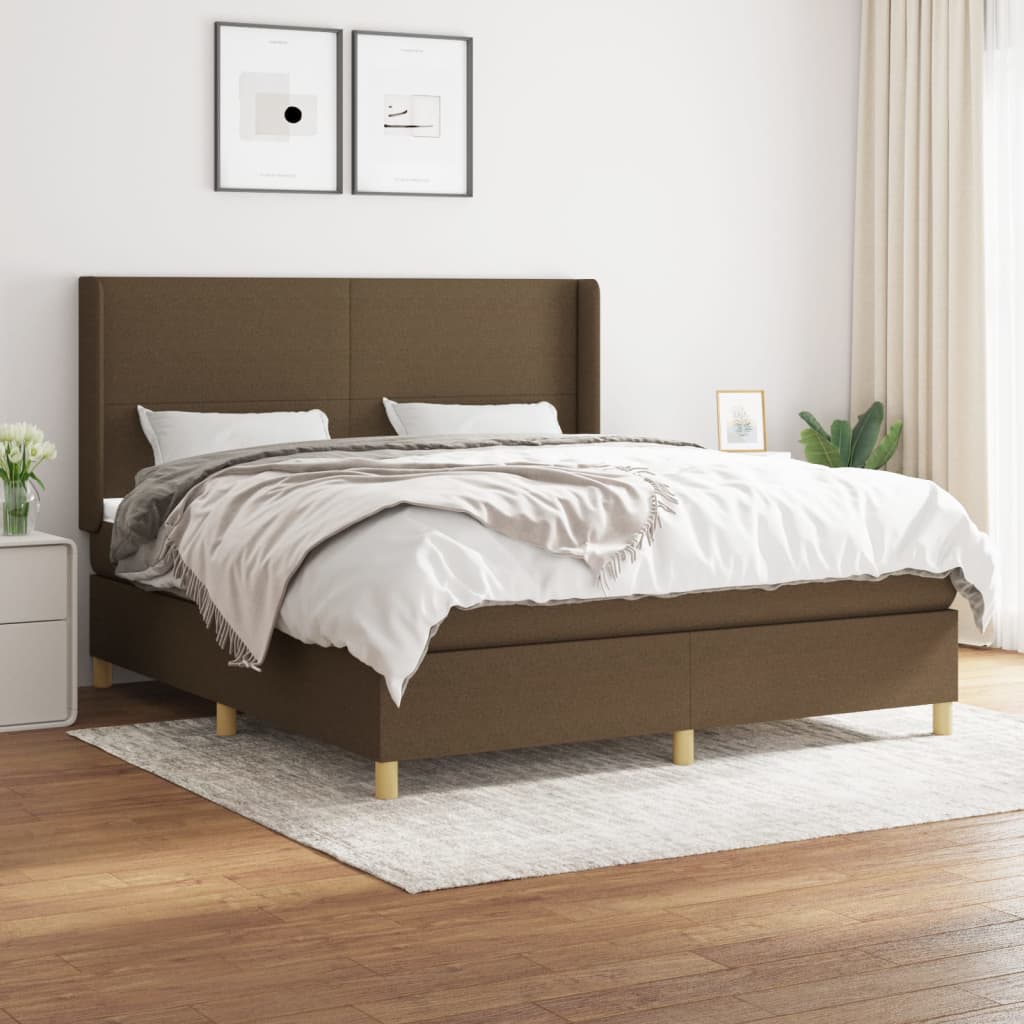 Giroletto a Molle con Materasso Marrone Scuro 160x200cm Tessuto | homemem39