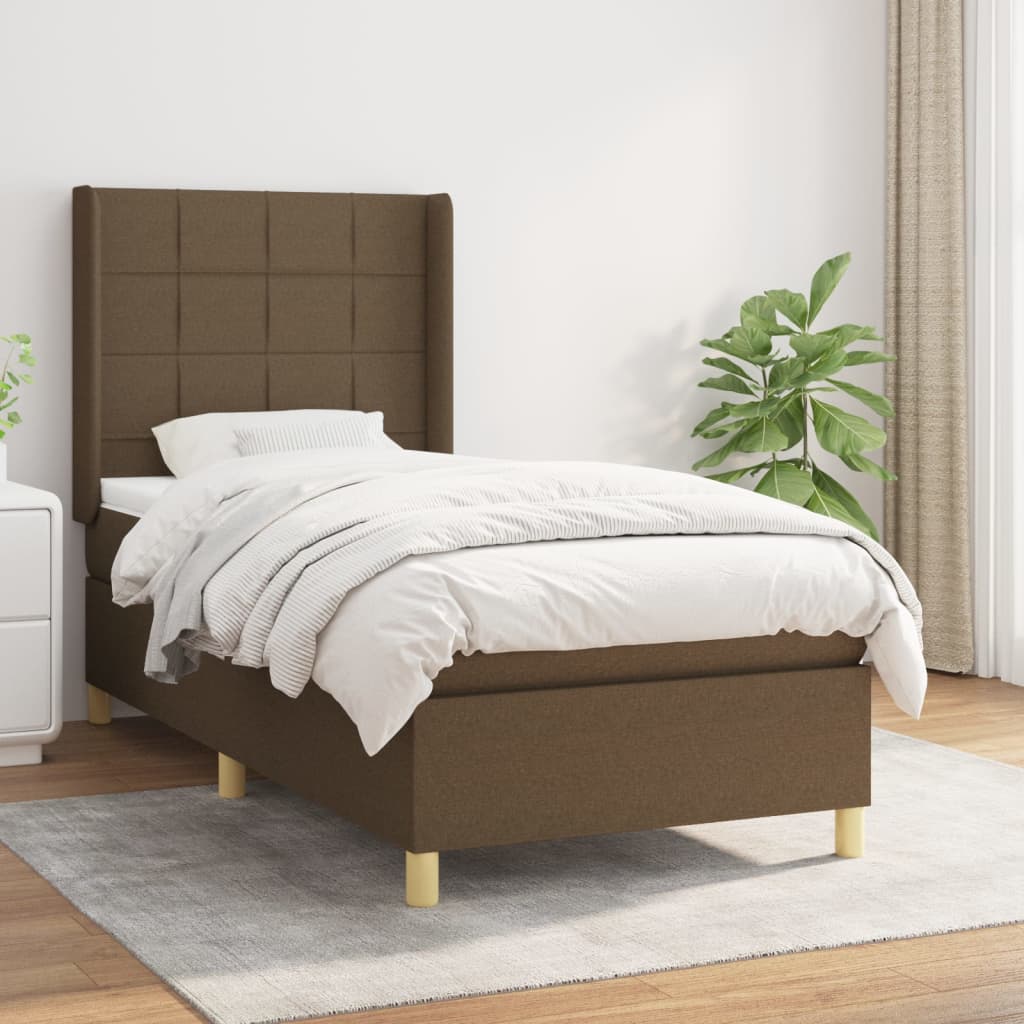 Giroletto a Molle con Materasso Marrone Scuro 90x200 cm Tessuto | homemem39