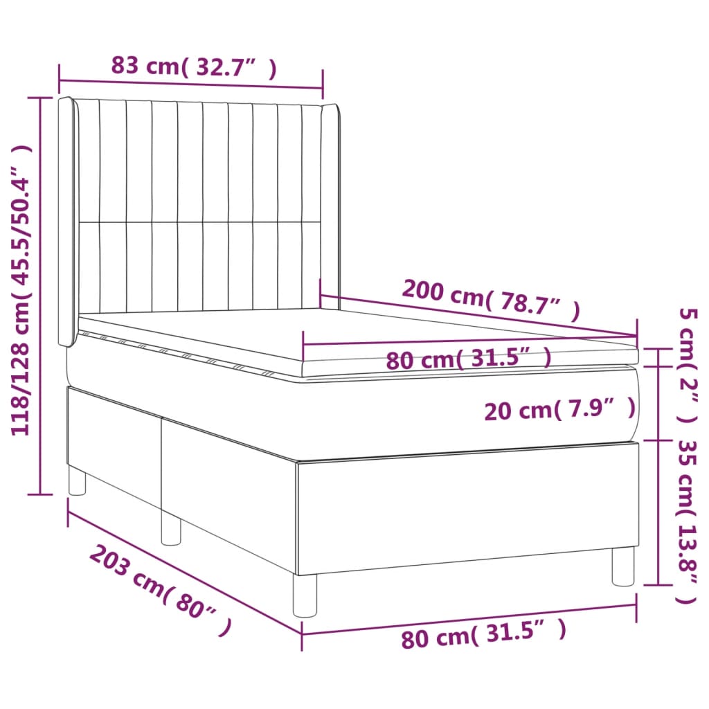 Giroletto a Molle con Materasso Marrone Scuro 80x200 cm Tessuto | homemem39