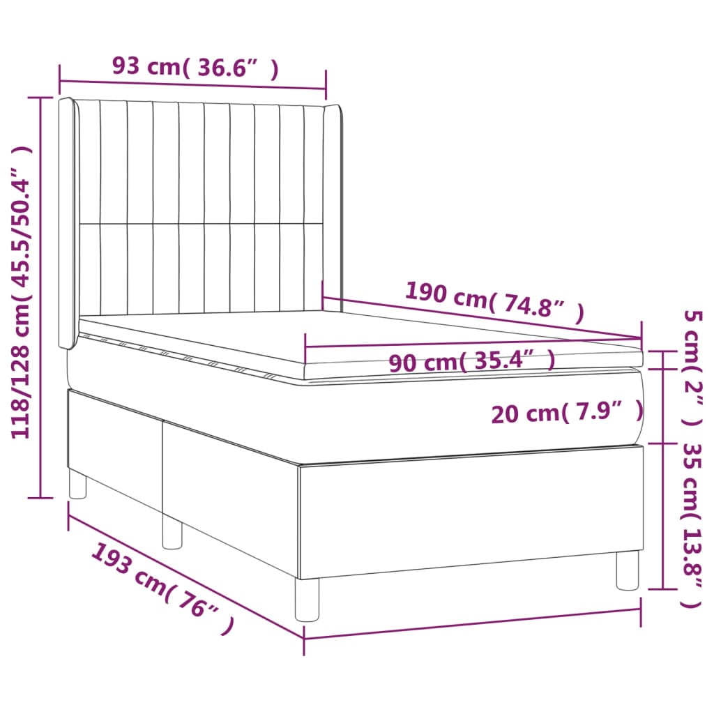 Giroletto a Molle con Materasso Marrone Scuro 90x190cm Tessuto | homemem39