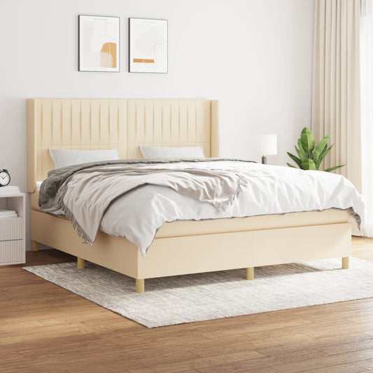 Giroletto a Molle con Materasso Crema 160x200 cm in Tessuto | homemem39