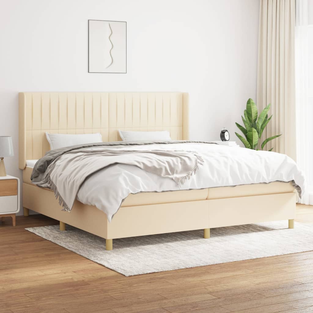 Giroletto a Molle con Materasso Crema 200x200 cm in Tessuto | homemem39