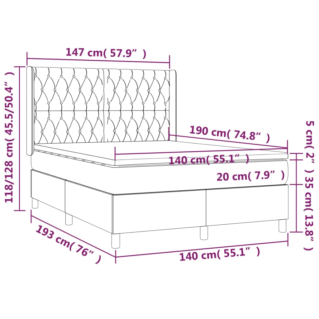 Giroletto a Molle con Materasso Blu 140x190 cm in Tessuto | homemem39