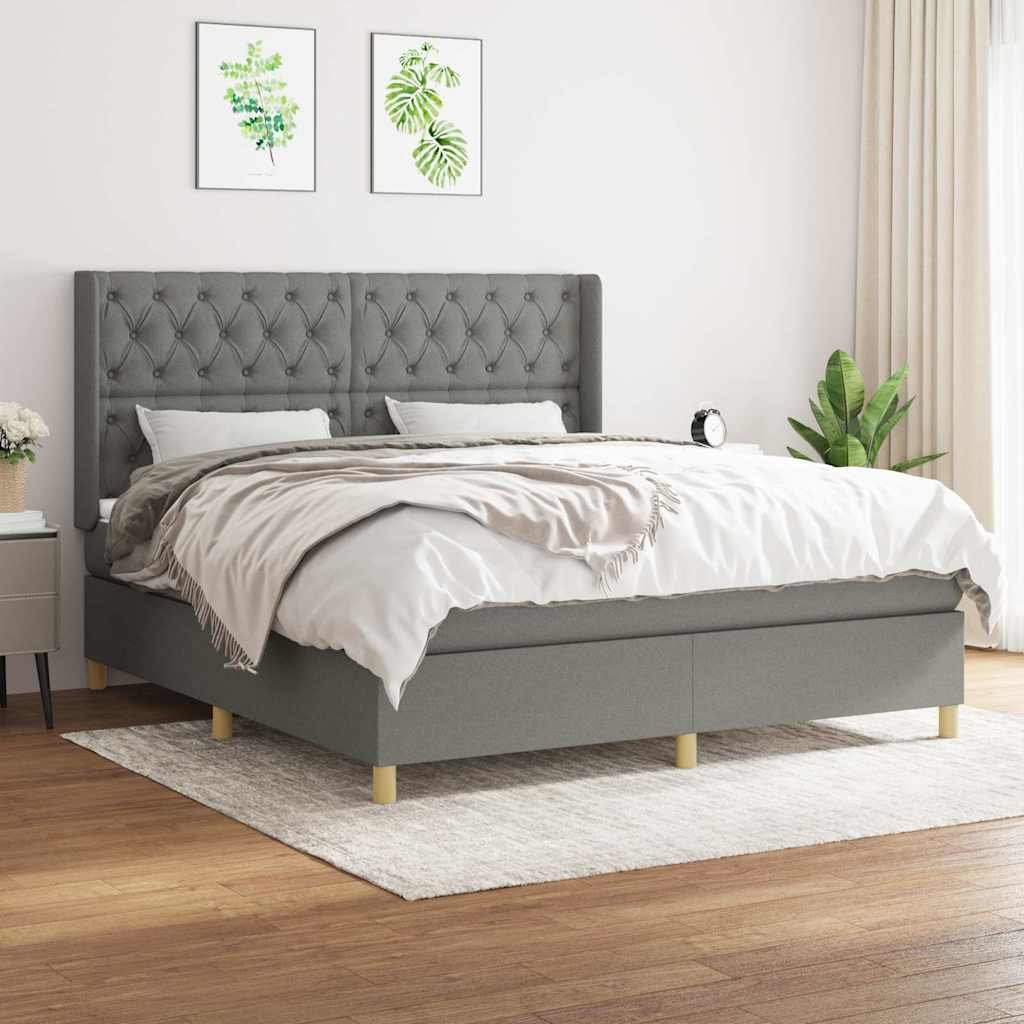 Giroletto a Molle con Materasso Grigio Scuro 160x200 cm Tessuto
