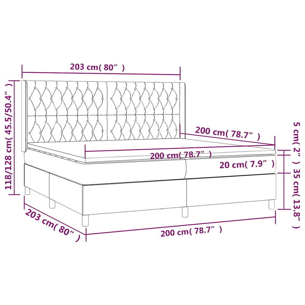 Giroletto a Molle con Materasso Nero 200x200 cm in Tessuto | homemem39
