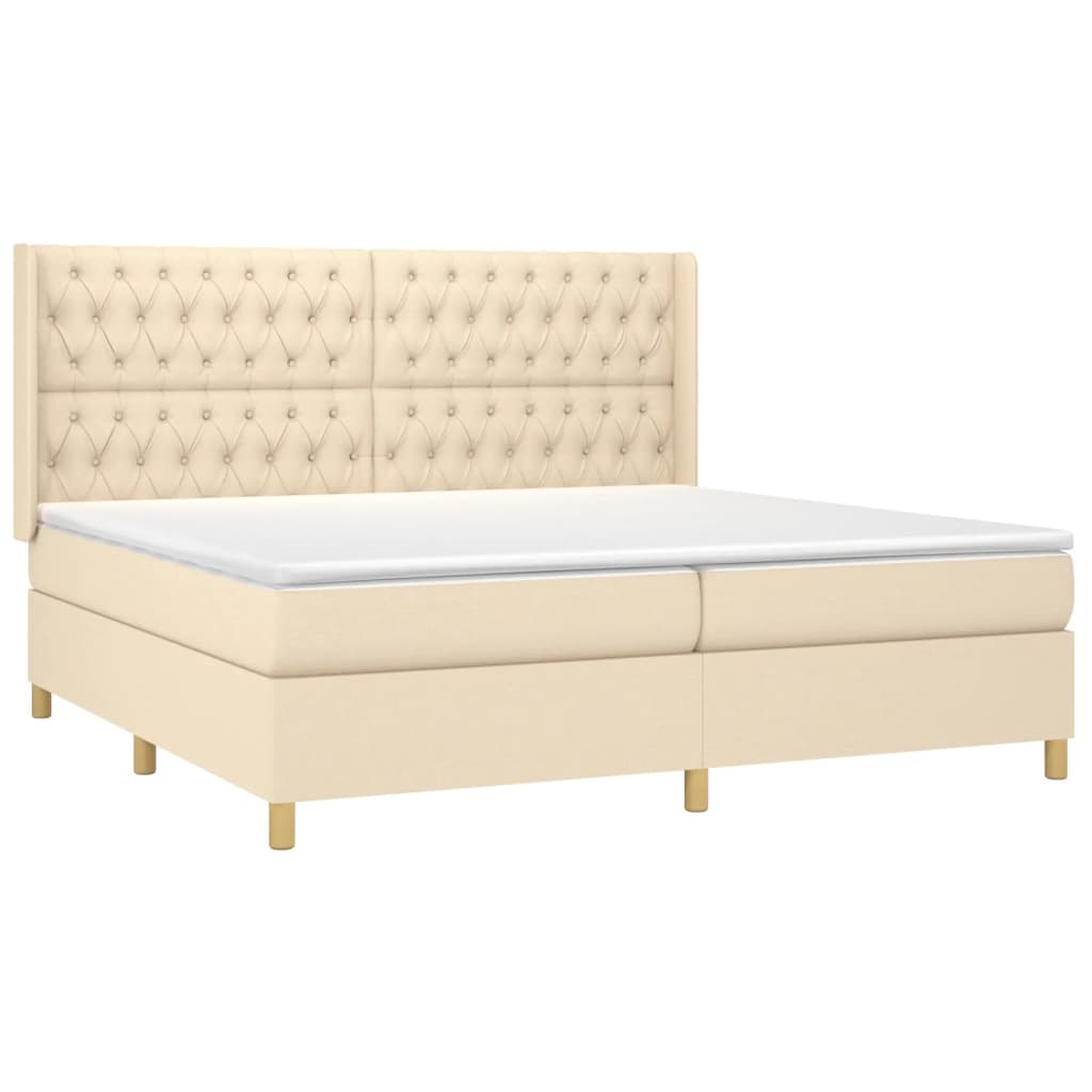 Giroletto a Molle con Materasso Crema 200x200 cm in Tessuto | homemem39