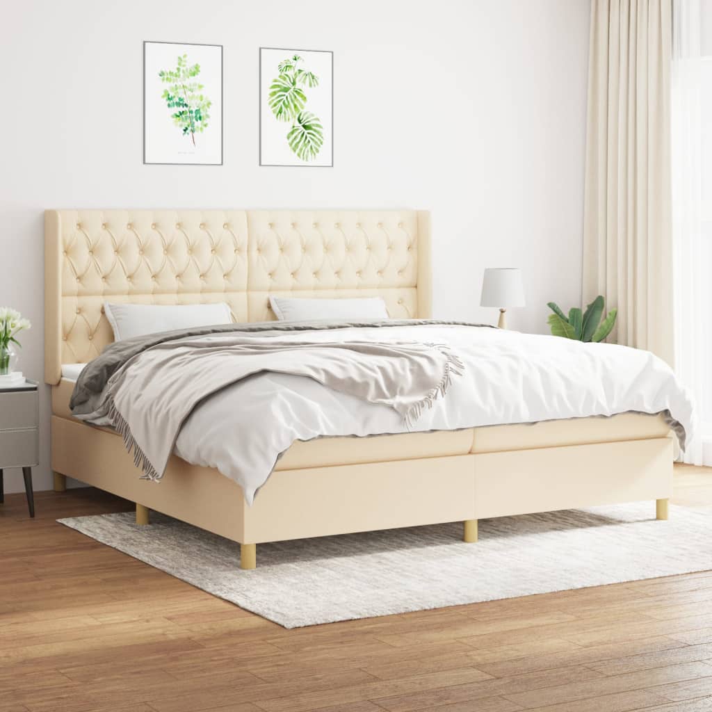 Giroletto a Molle con Materasso Crema 200x200 cm in Tessuto | homemem39