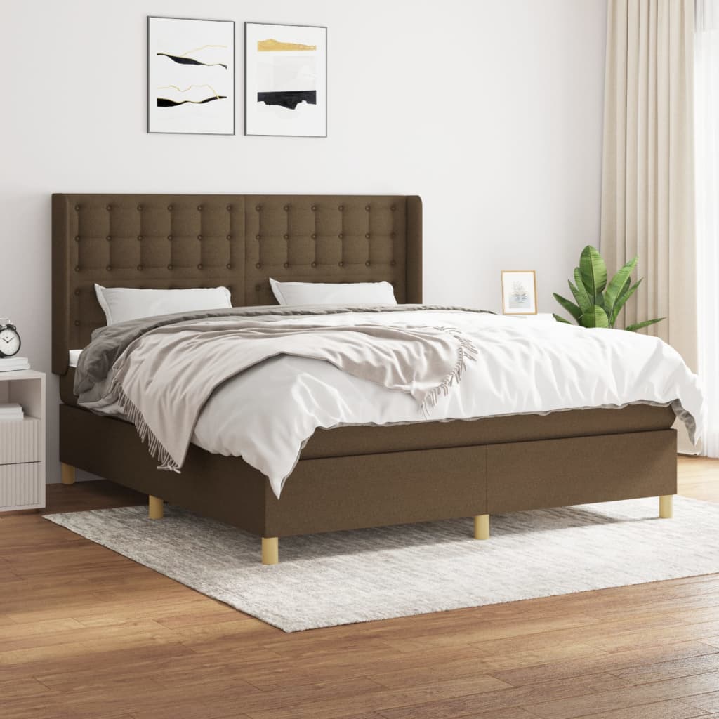 Giroletto a Molle con Materasso Marrone Scuro 160x200cm Tessuto | homemem39