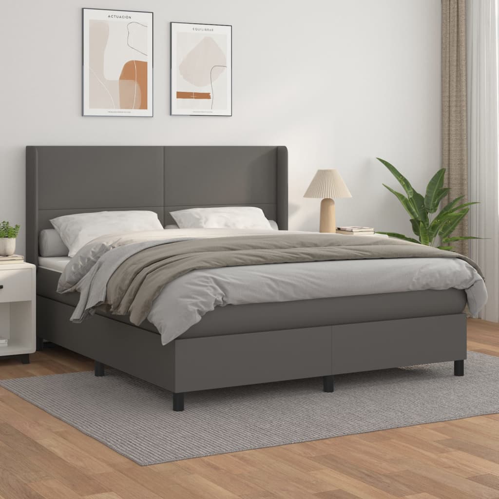 Giroletto a Molle con Materasso Grigio 160x200 cm in Similpelle | homemem39