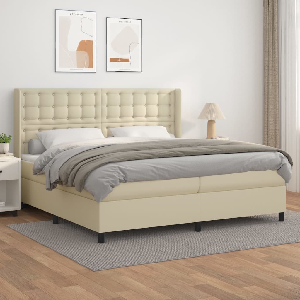 Giroletto a Molle con Materasso Crema 200x200 cm in Similpelle | homemem39
