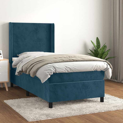 Giroletto a Molle con Materasso Blu Scuro 80x200 cm in Velluto | homemem39