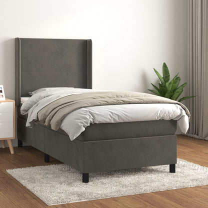 Giroletto a Molle con Materasso Grigio Scuro 90x200 cm Velluto | homemem39
