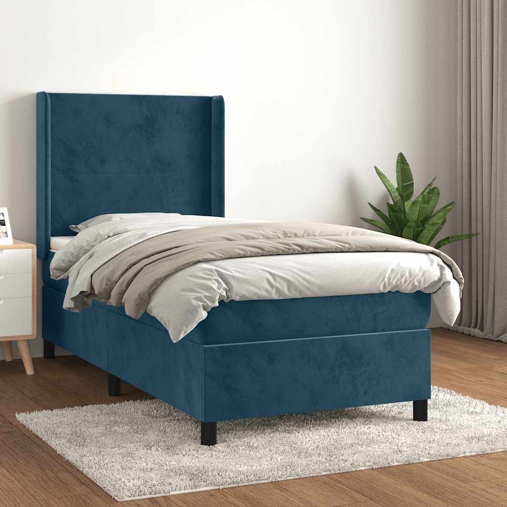 Giroletto a Molle con Materasso Blu Scuro 90x200 cm in Velluto | homemem39