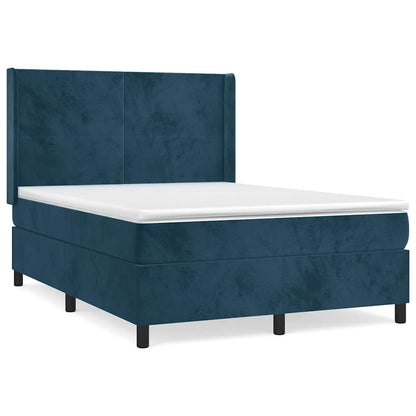 Giroletto a Molle con Materasso Blu Scuro 140x200 cm in Velluto | homemem39